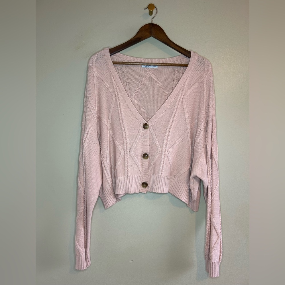 Arizona Jean Company Pink Cable Knit Cropped Cardigan size XXL